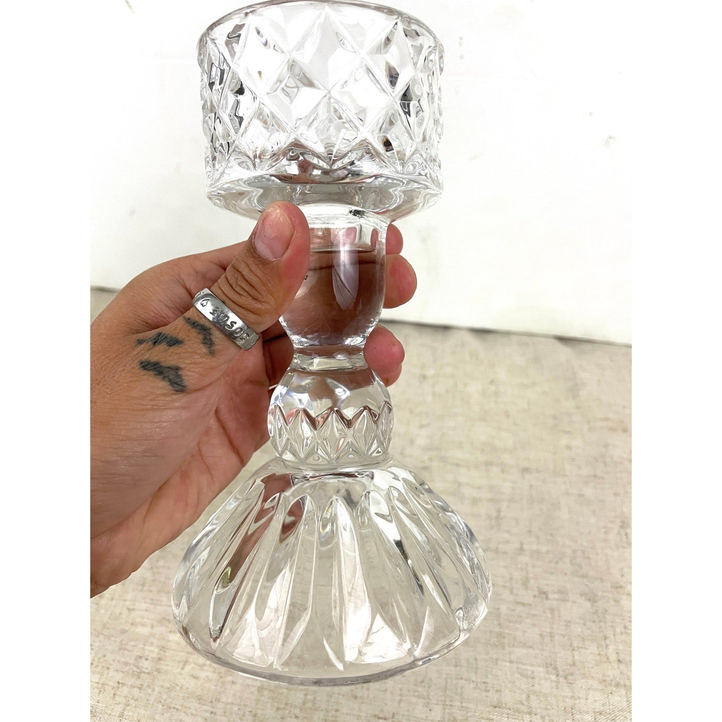 VTG Lead Crystal Cut Glass Candle Holder 6.75" Replacement Base