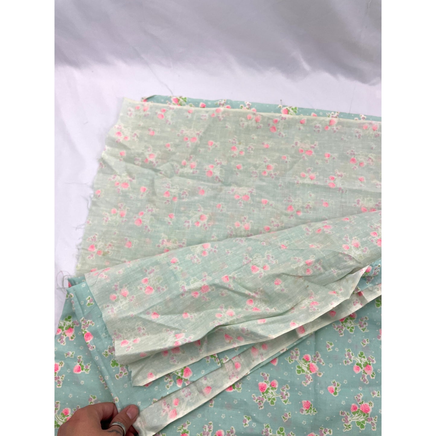 VTG Soft Blue Pink Flowers Spring Fabric 42" Wide | 2.75 YD Cotton