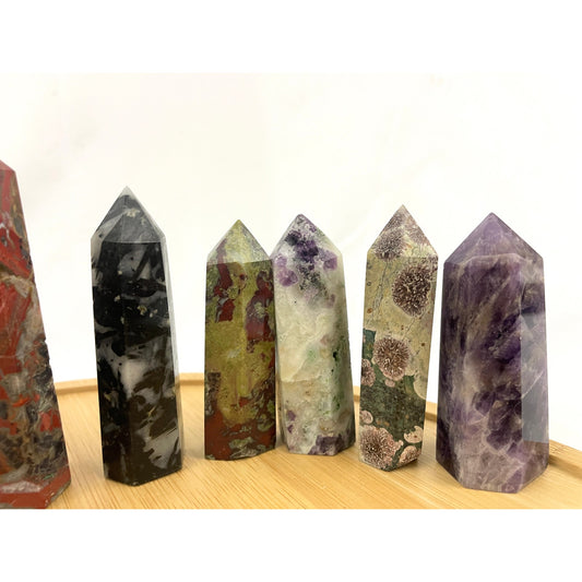 2LB Natural Quartz Stone Obelisk Tower Point Polished Crystal Mixed Lot 11x