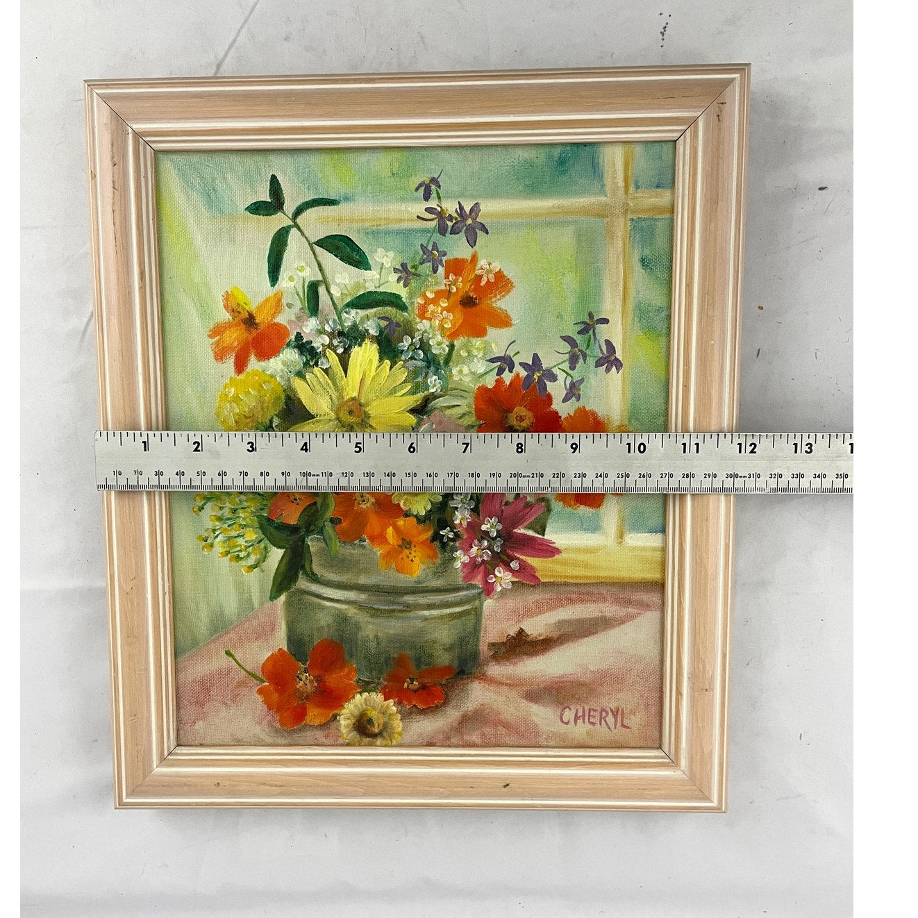 VTG Oil Painting Signed Flower Vase Wood Framed MCM 70s Still Life Original