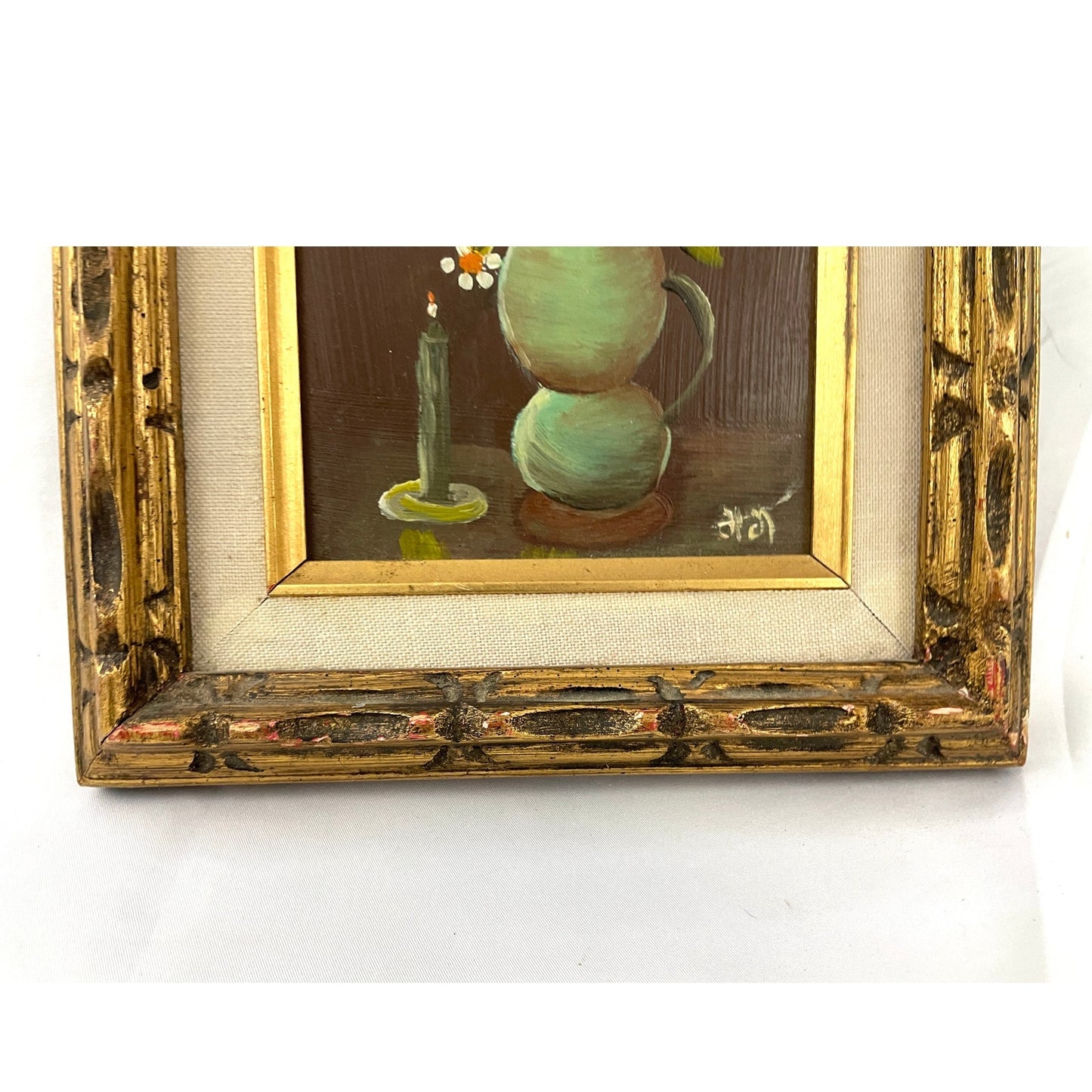 VTG Flower Vase Oil Painting Artist Signed Wood Framed MCM 70s Original OOAK