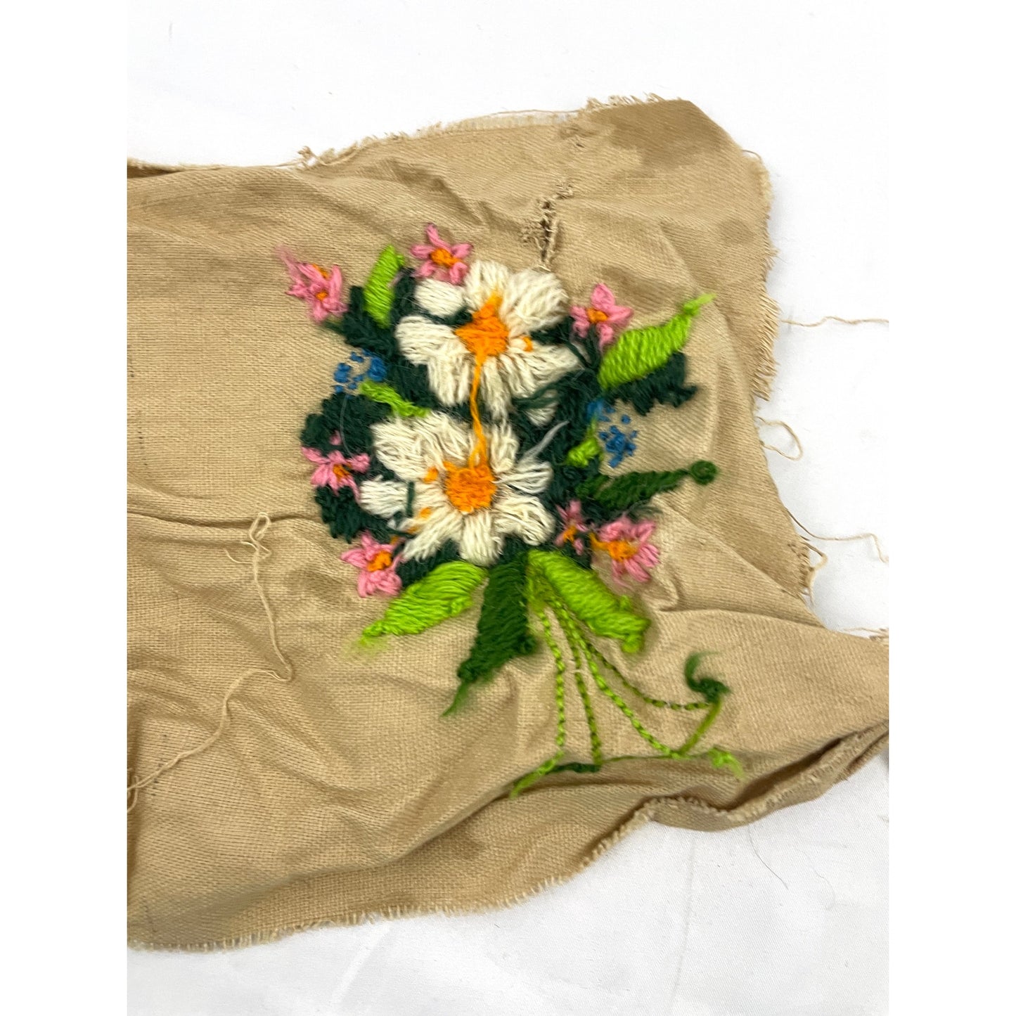 VTG Lot of 2 Crewel 1970's Embroidered Fiber Art Daisies Floral Strawberries MCM