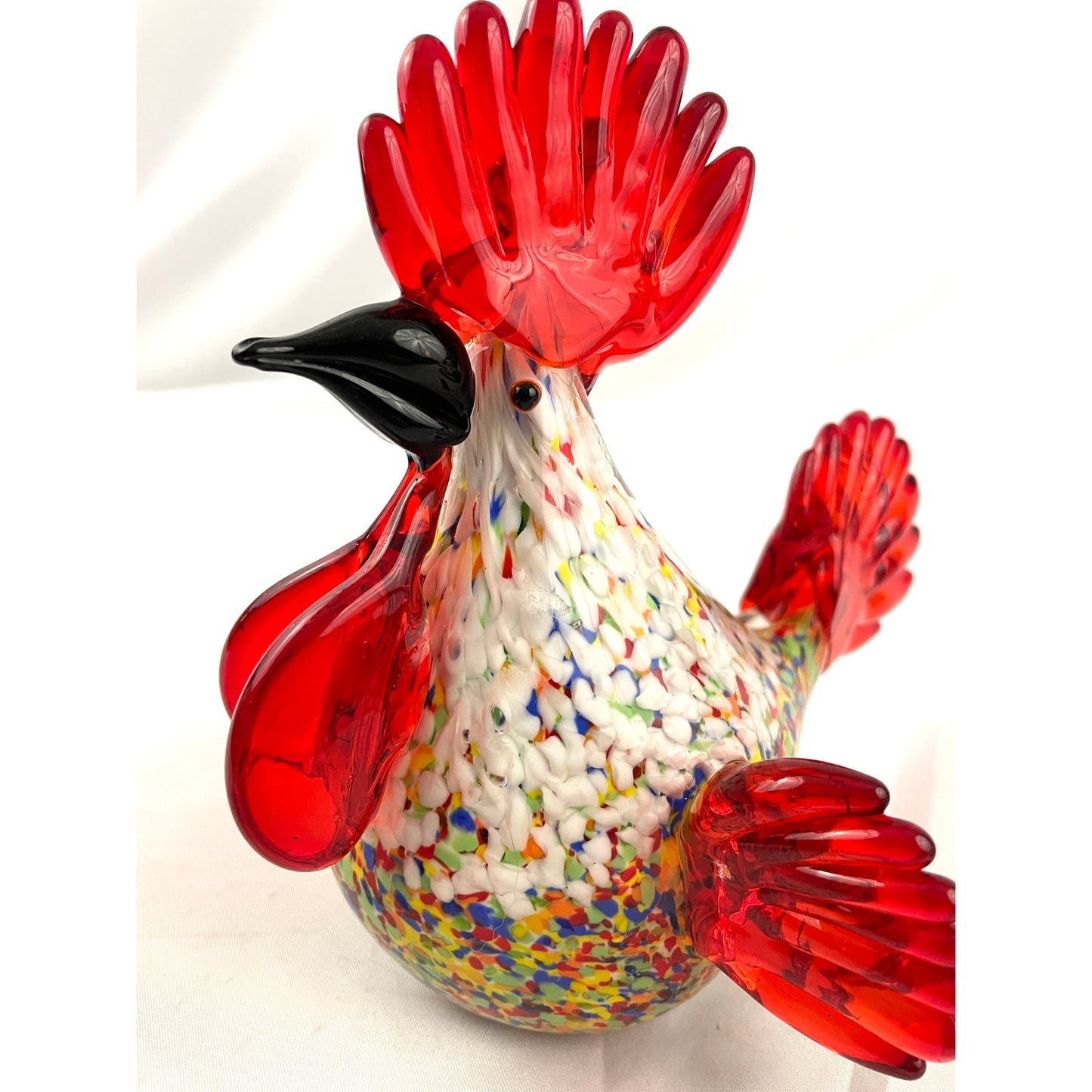 Rainbow Speckled Hand Blown Glass Rooster Murano Style Art Figurine Paperweight