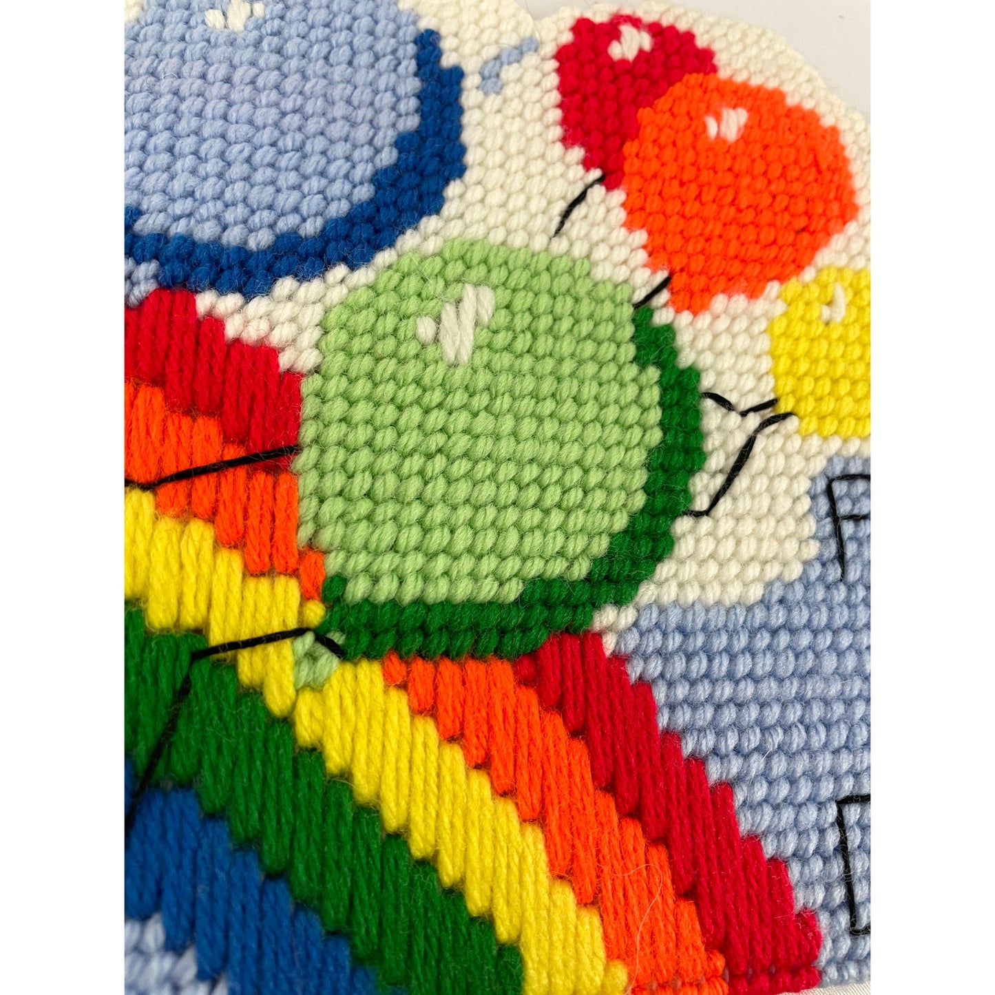 VTG 80's Rainbow Balloons Follow Your Dreams Cross Stitch Wall Art 10"x7" MCM