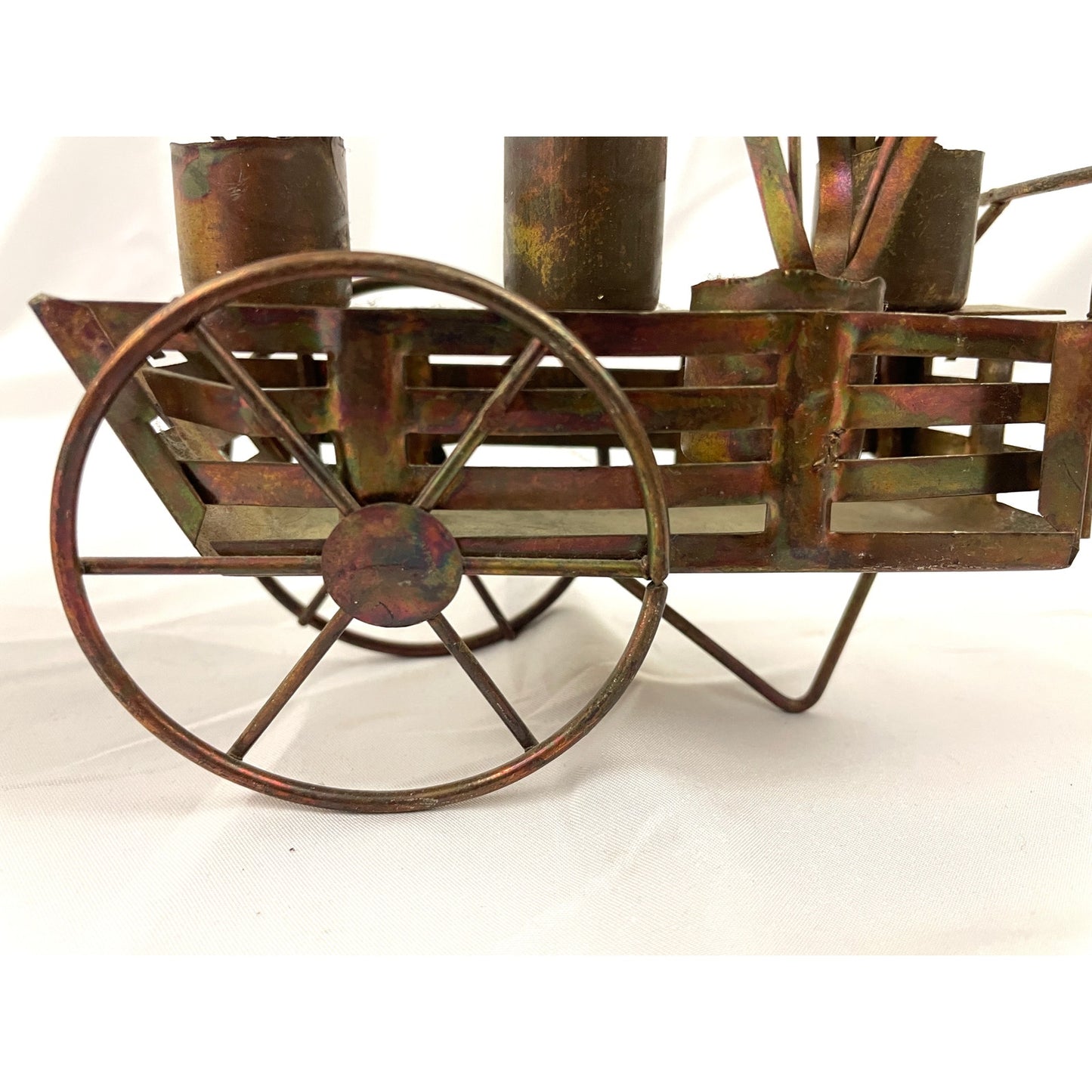 VTG Lot of 2 Copper Market Wagon Metalware Decor Flower Cart Farmers Sculpture