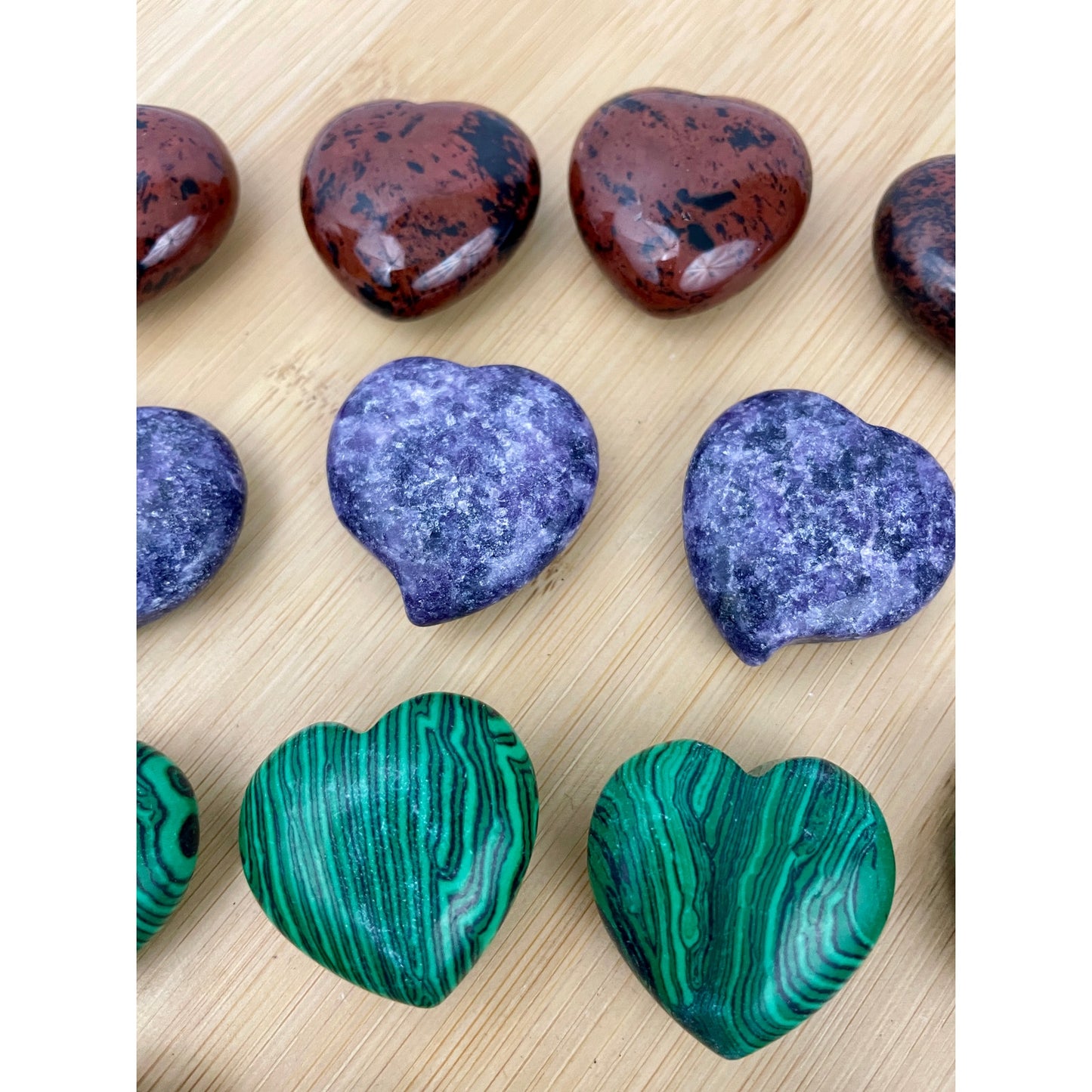 23x Carved Heart Stone Healing Crystal Quartz Mahogany Obsidian Lepidolite