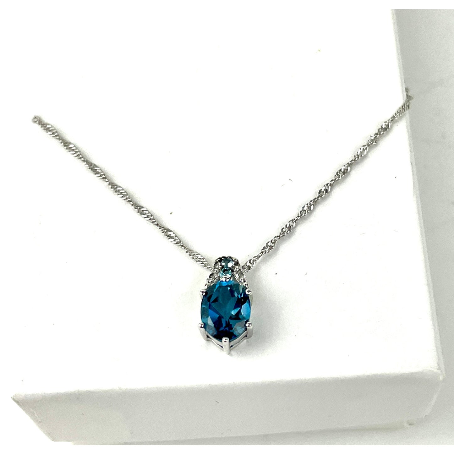 Bradford Exchange Blue Topaz 925 BGE Pendant Necklace Sterling Silver 16"