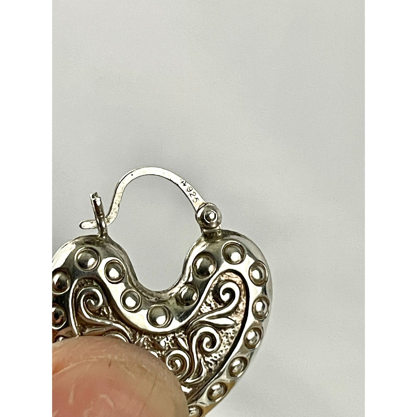 VTG Puffy Textured Heart Hoop Earrings 925 Sterling Silver 1990's