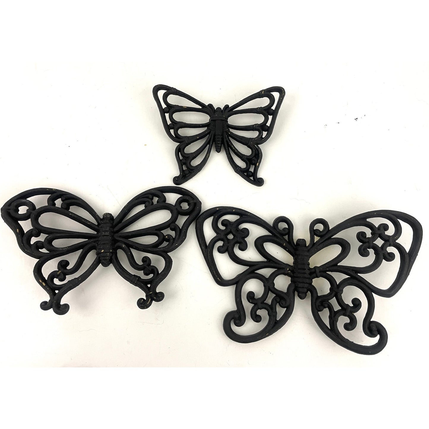 VTG Set of 3 Syroco Black Scroll Butterfly Wall Hanging 1970s Homco