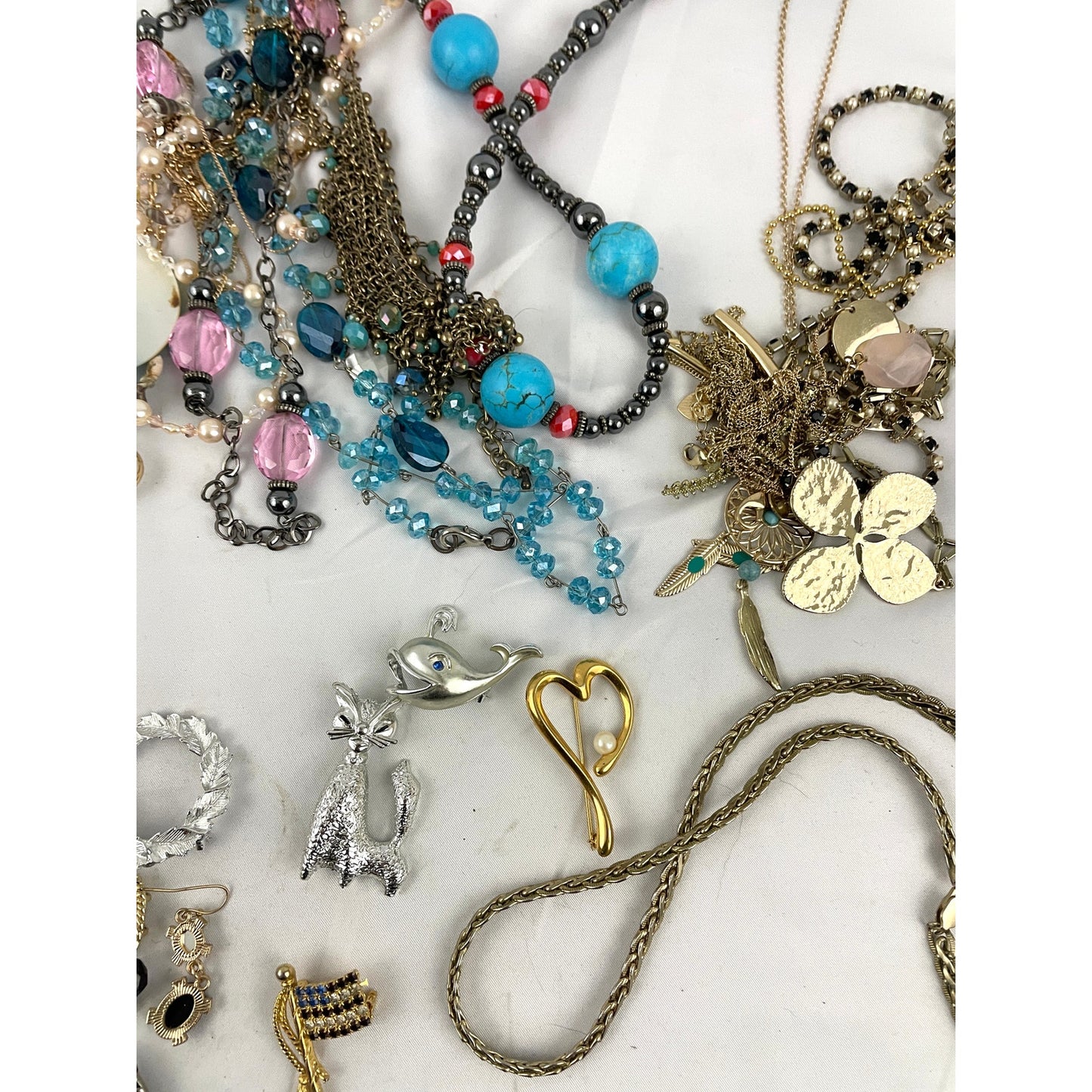 60+ PC Jewelry Necklace Earrings Brooch Pins Assorted Bulk Lot Almost 2LB