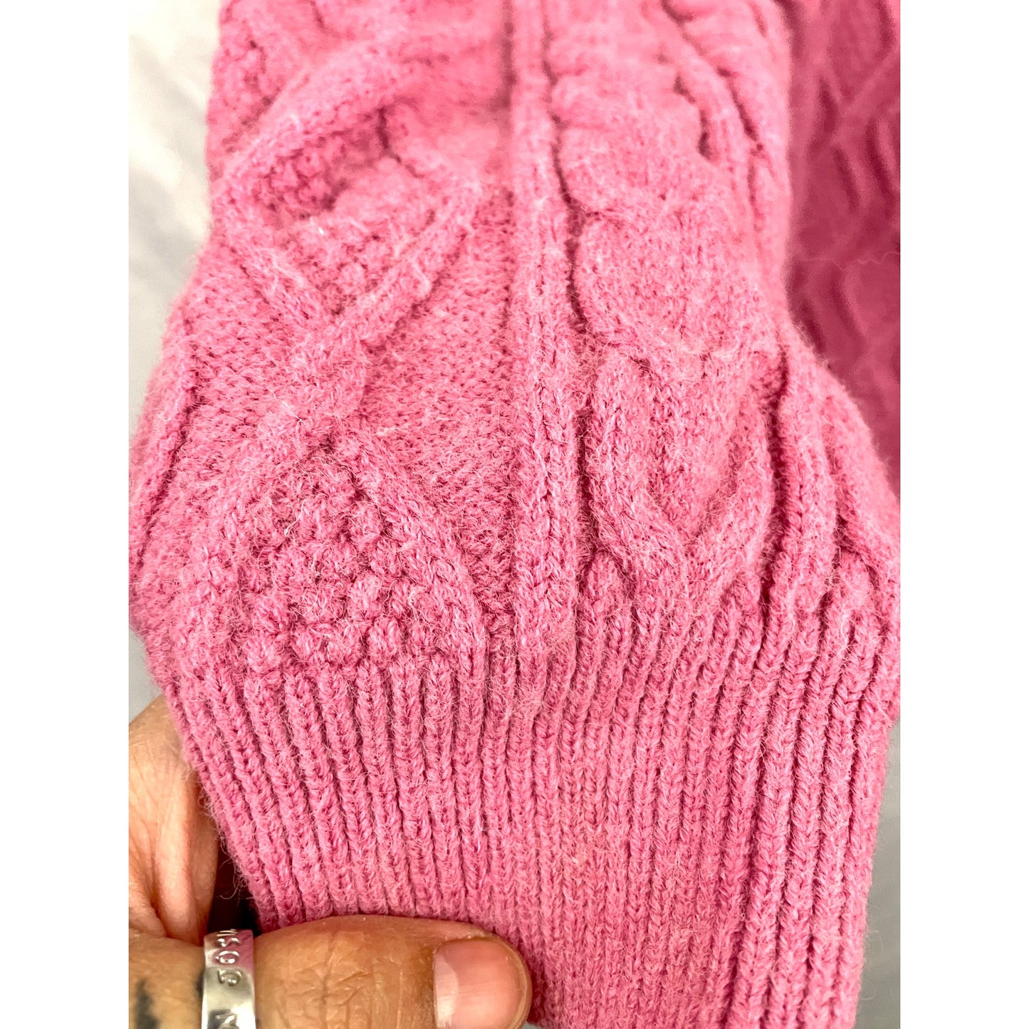 Pink Chunky Cable Knit Sweater Twisted Pullover Womens Large Oversized