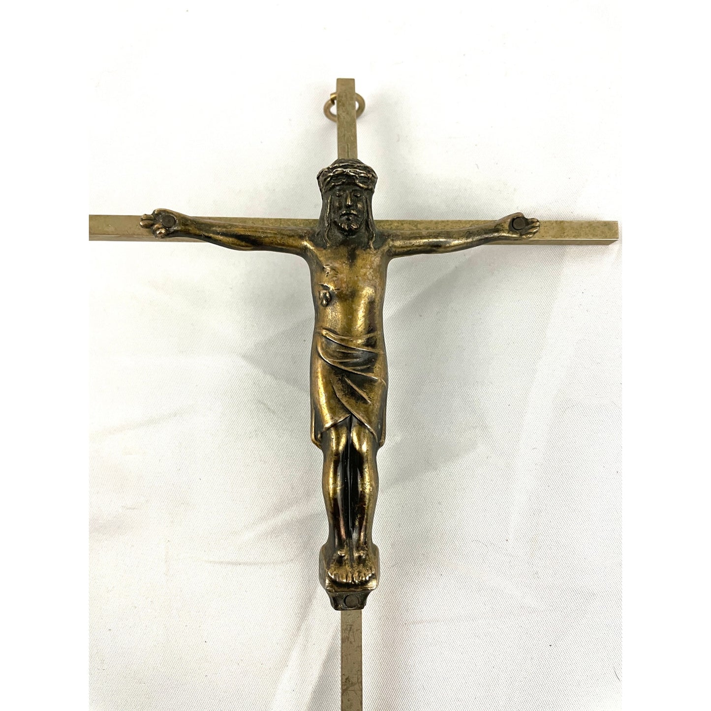 VTG Brass Crucifix Cross Jesus Christ Wall Hanging Engraved INRI Religion 9"