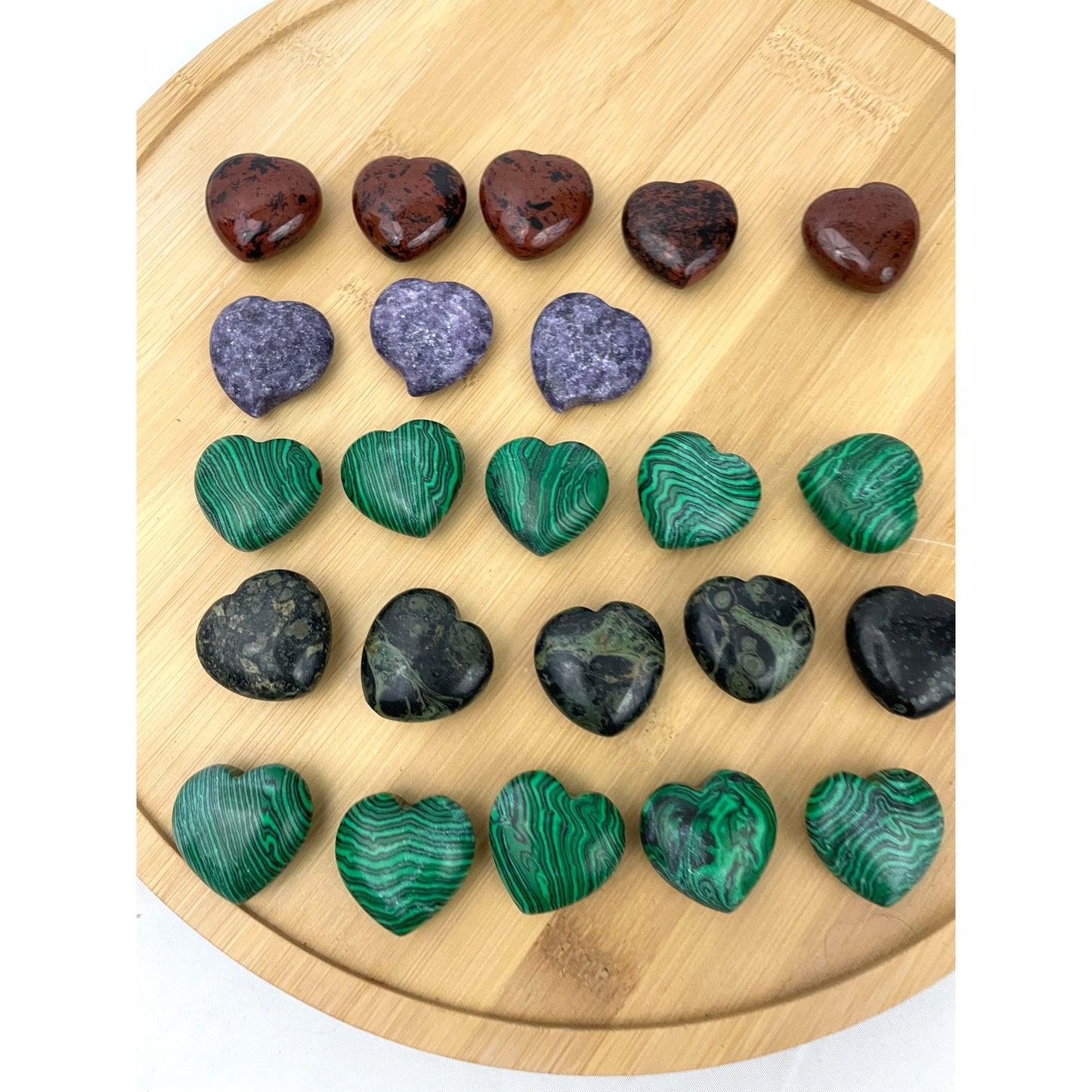 23x Carved Heart Stone Healing Crystal Quartz Mahogany Obsidian Lepidolite