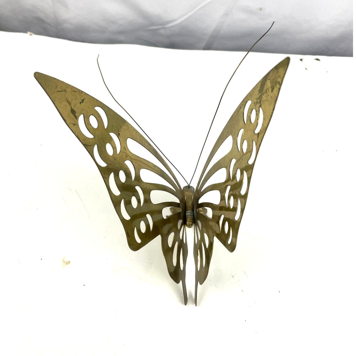 VTG Solid Brass Butterfly Figurine Self Standing Mid Century Home Decor 8"