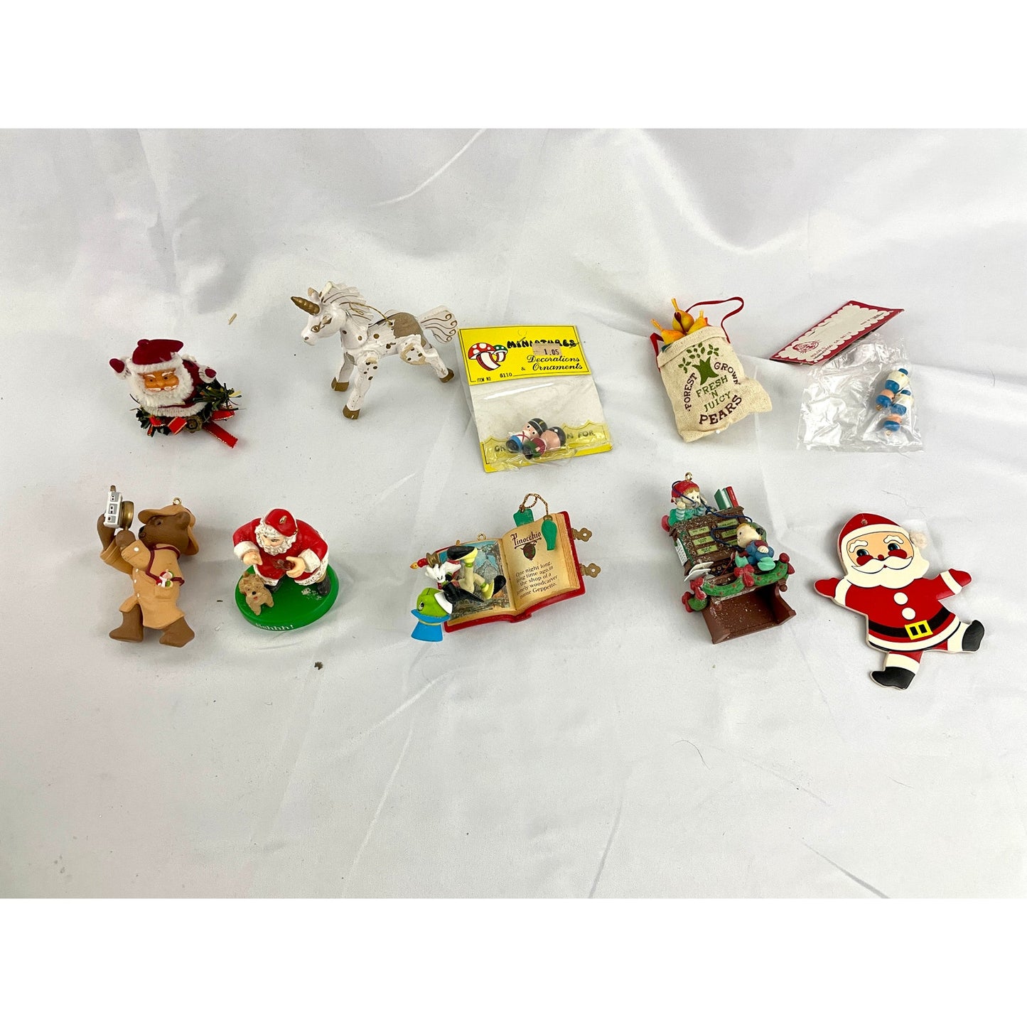 10x VTG Holiday Ornaments Christmas Santa Unicorn Wooden Figures Collectibles