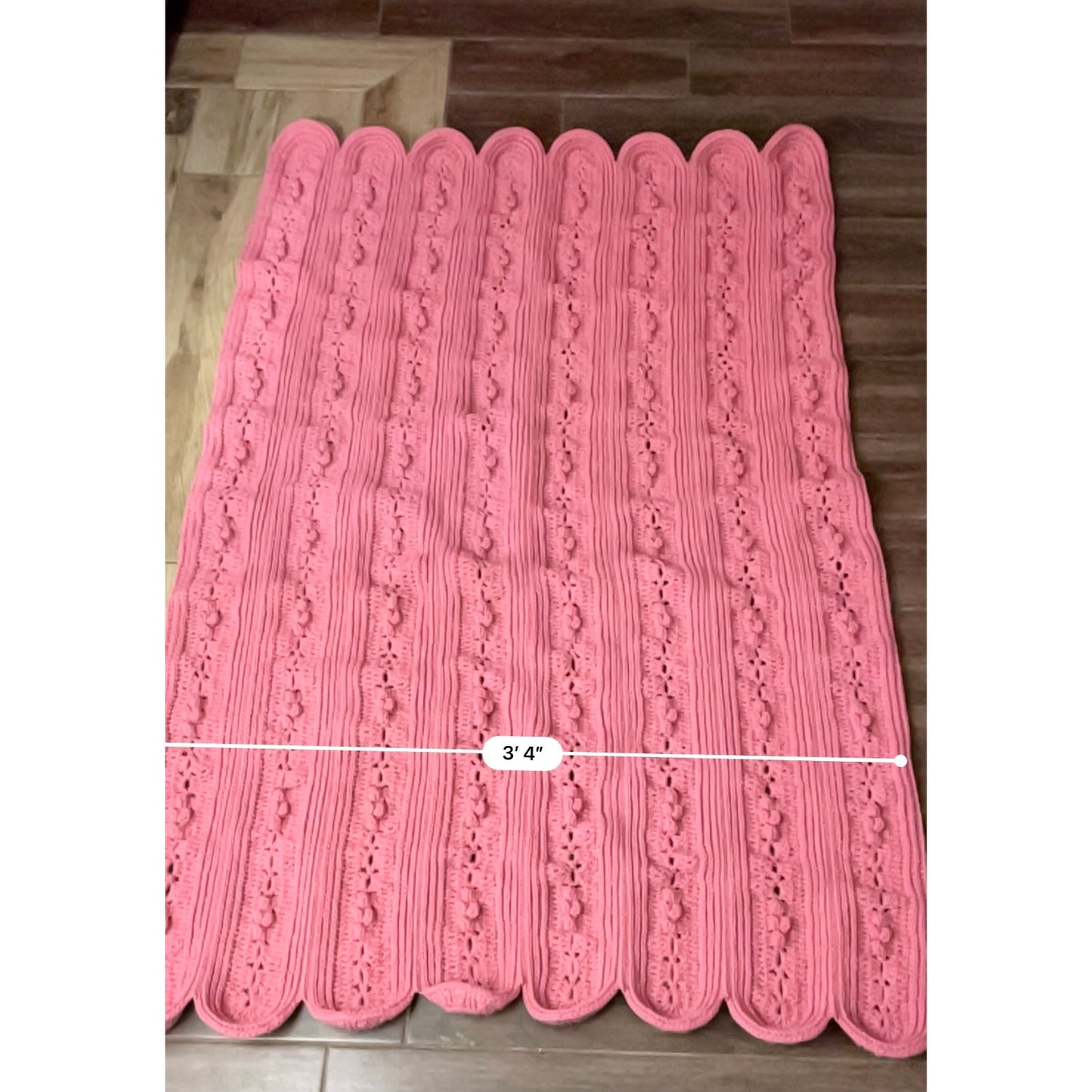 VTG Handmade Pink Crocheted Afghan Throw Blanket Chain Popcorn Stitch 60"x40"