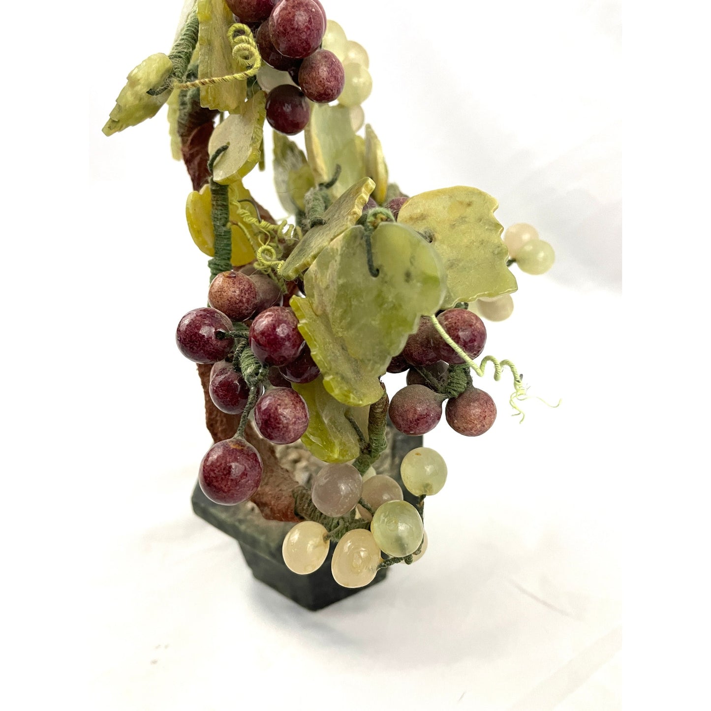 VTG Green Jade Carved Leaves Grapes Berries Fruit Faux Bonsai Tree 8" Tall