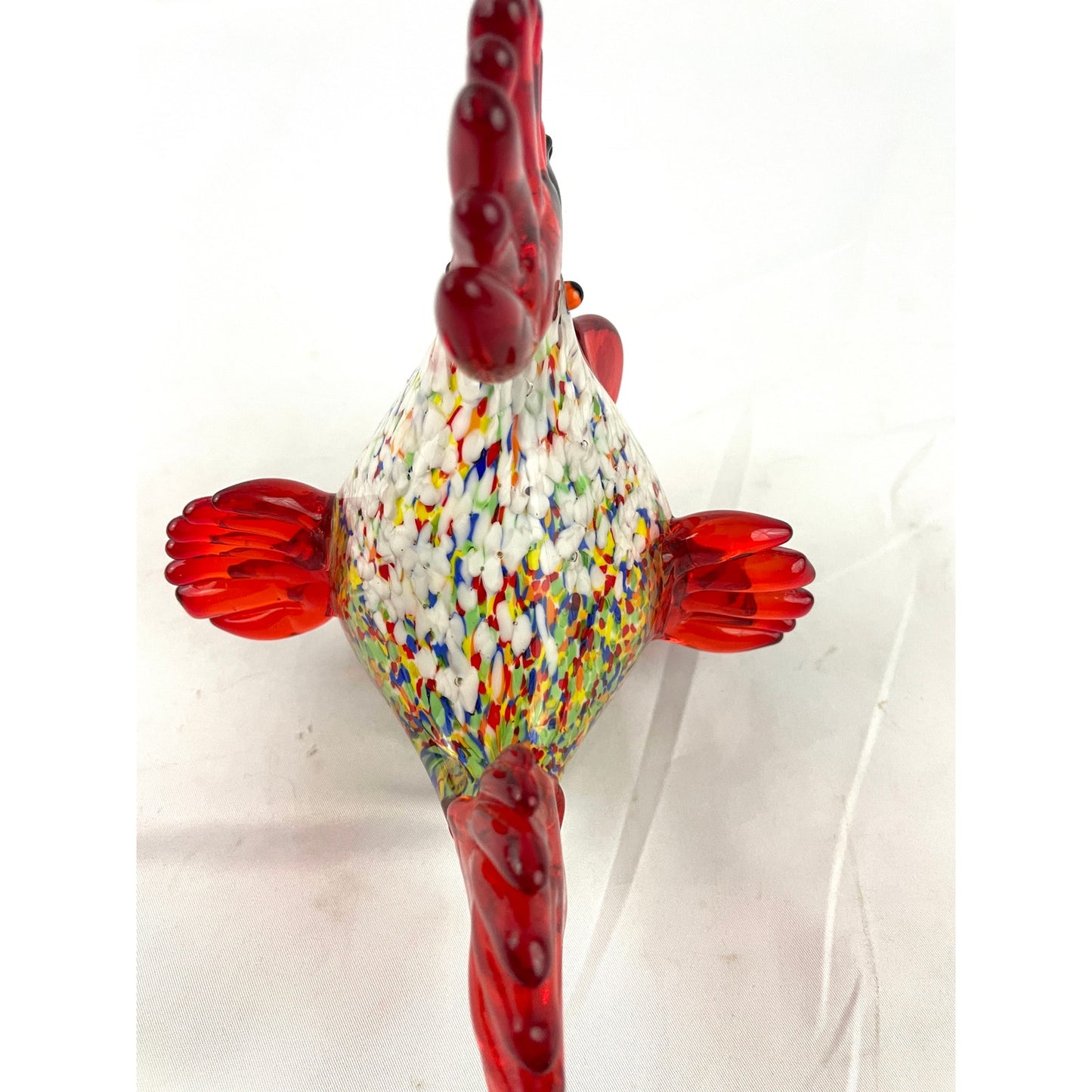 Rainbow Speckled Hand Blown Glass Rooster Murano Style Art Figurine Paperweight