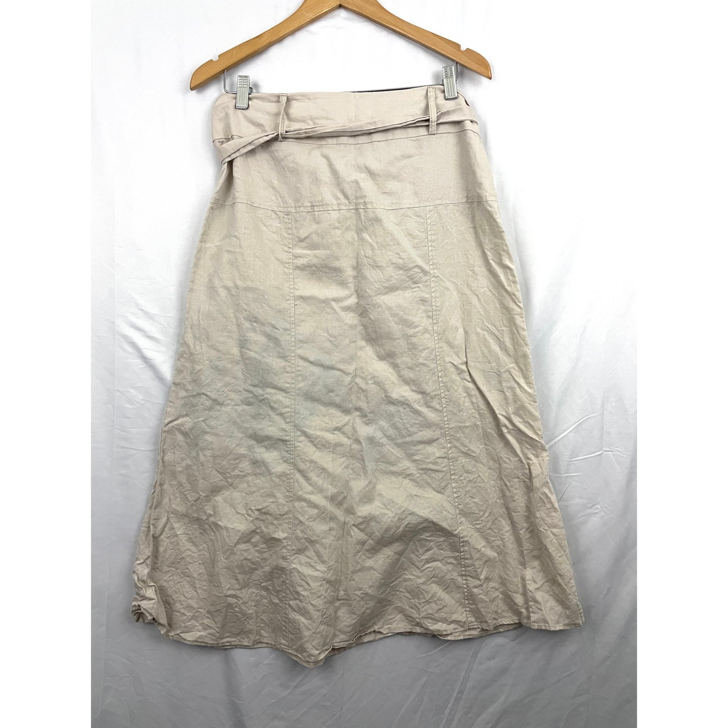 VTG Jones & Co Beige Maxi A-Line Skirt 90's Medium Linen Blend Women's | Tie