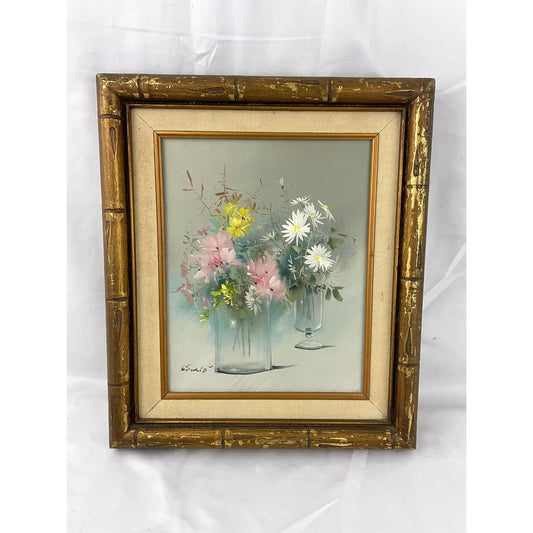 VTG Oil Painting Signed Flower Vase Framed MCM 80s Still Life Original Floral