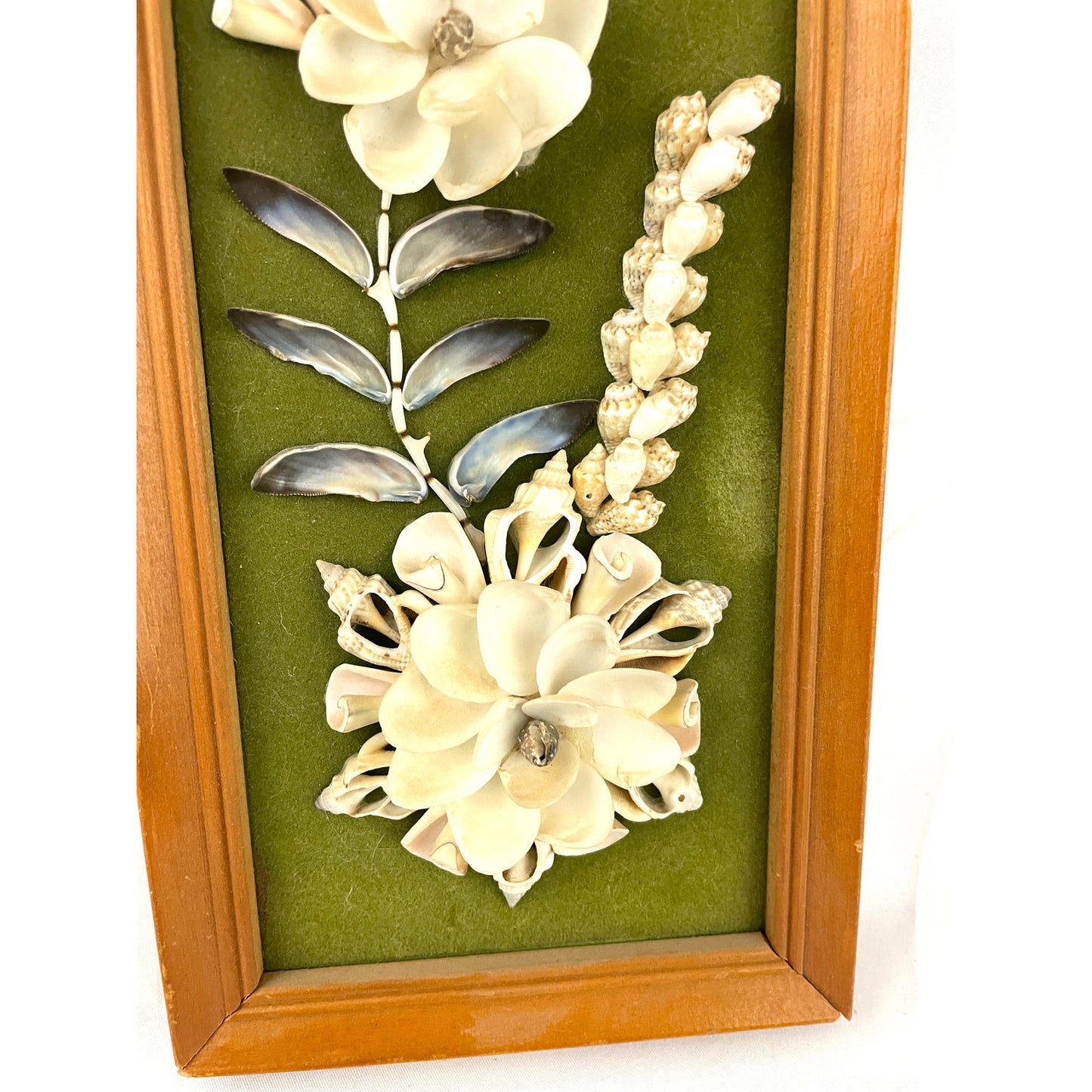 VTG Natural Handmade Small Seashells Shell Floral Framed 5"x11" Philippines 70s