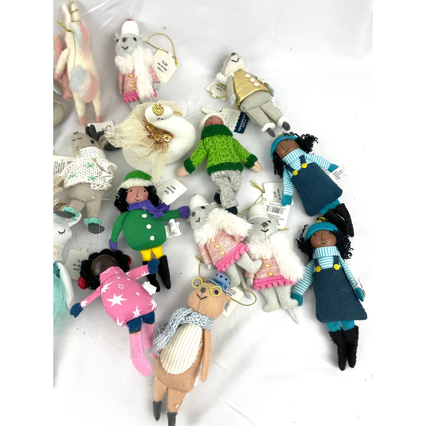 Lot of 27 Plush Dressed Animals Christmas Fabric Ornaments Train Llama Bear