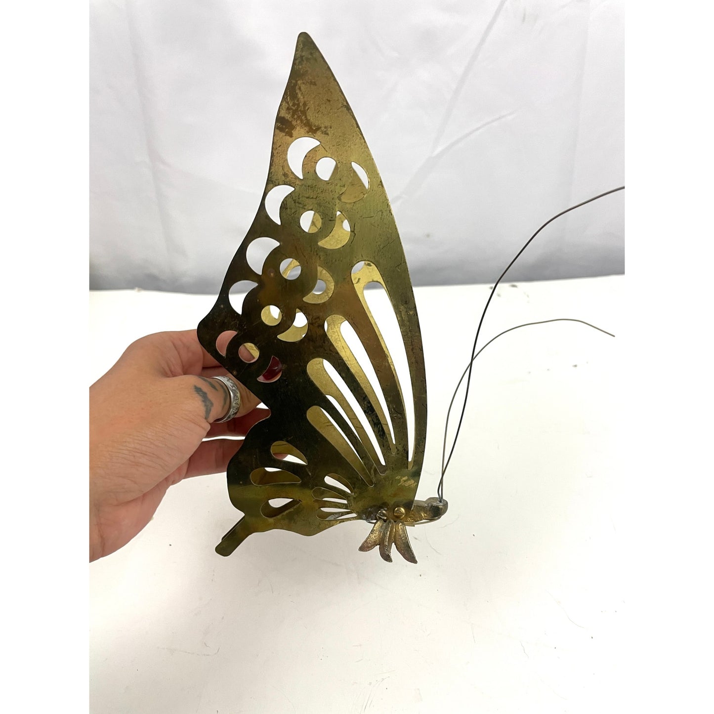 VTG Solid Brass Butterfly Figurine Self Standing Mid Century Home Decor 8"