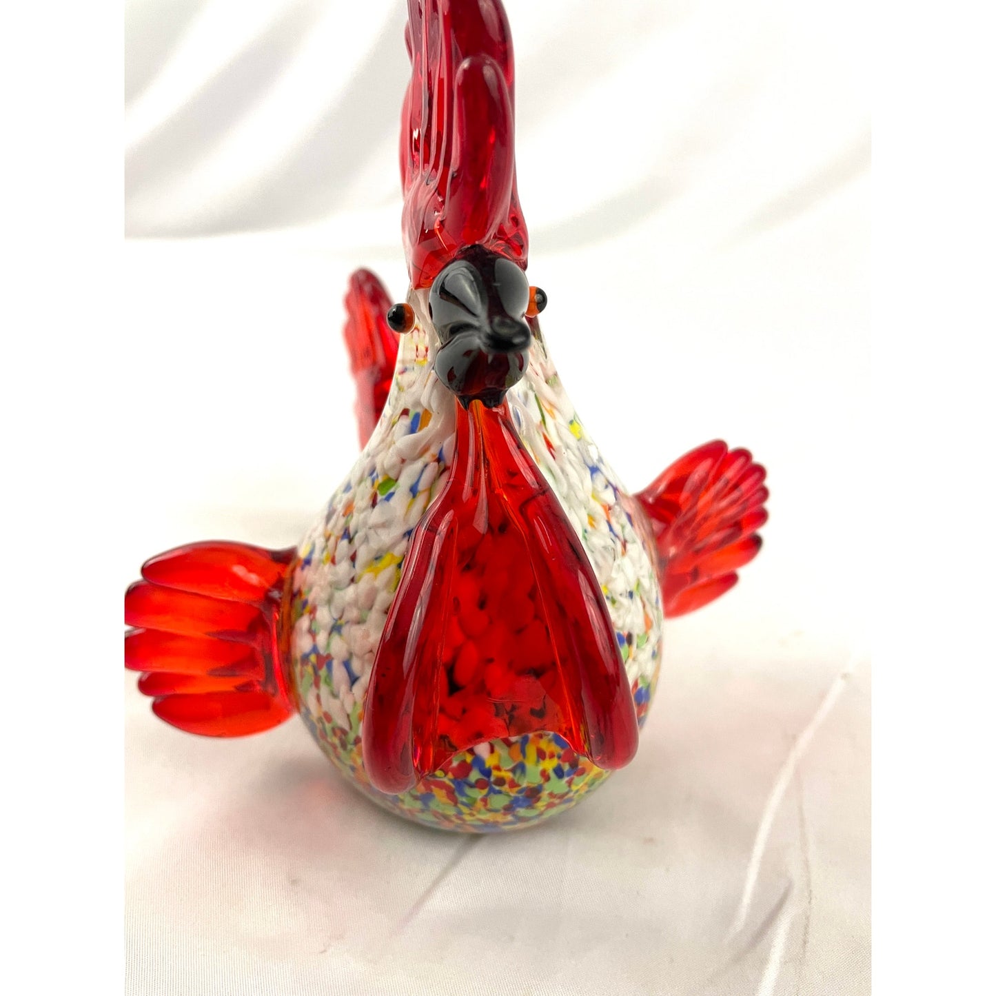 Rainbow Speckled Hand Blown Glass Rooster Murano Style Art Figurine Paperweight