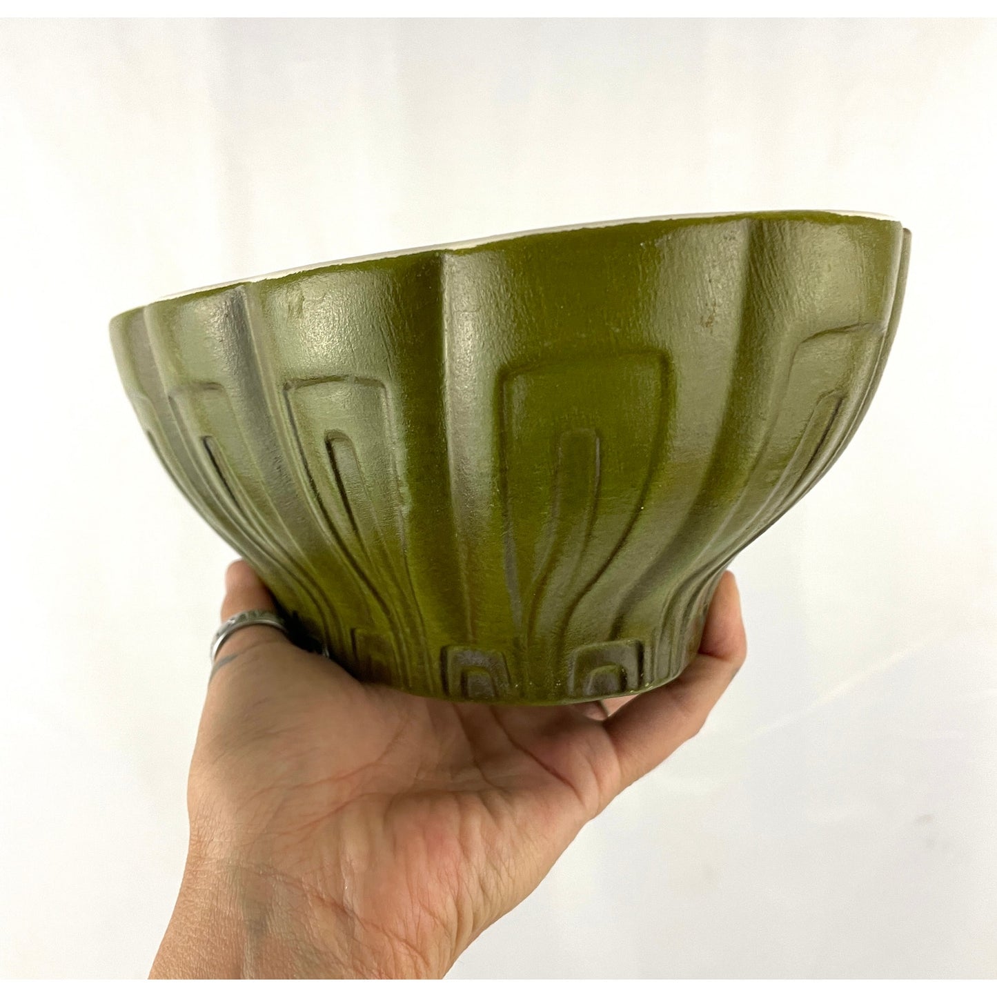 VTG Haeger Dark Green MCM Bowl Planter USA Art Pottery Avocado