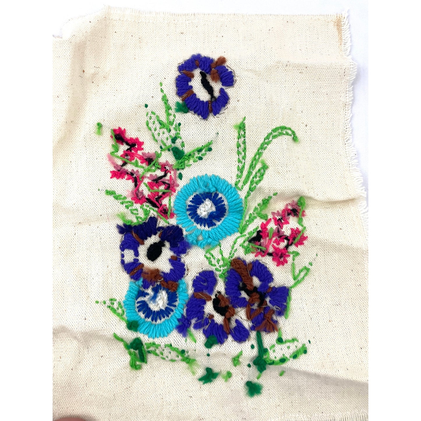 VTG Crewel Floral 70s Needlecraft Hand Embroidered Wall Art 8.5"x11.5" No frame