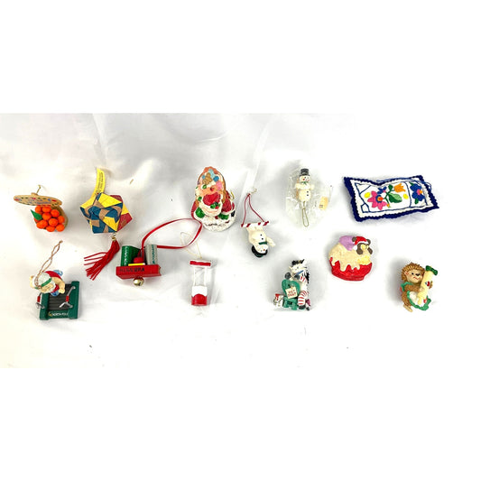 12x VTG Holiday Ornaments Christmas Snowman Santa Fruit Books Decor 1990s