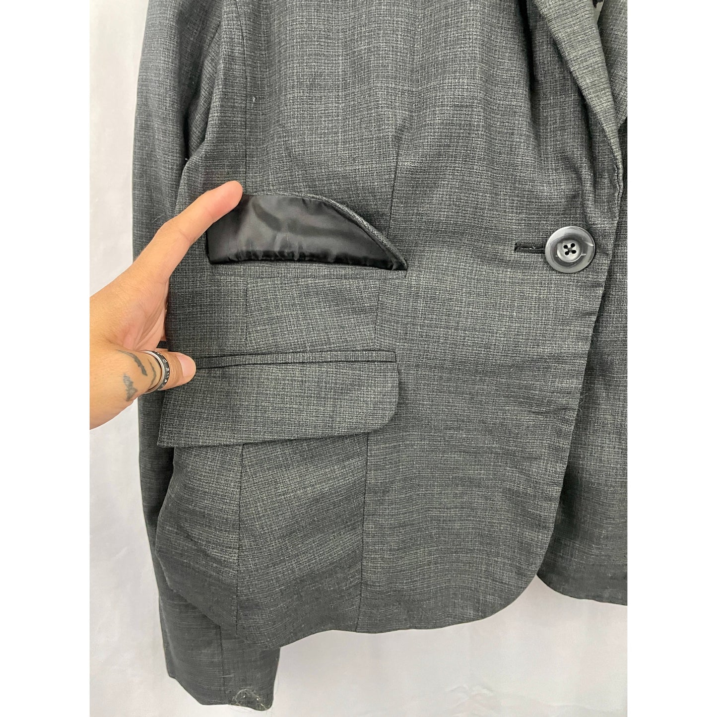 Apt 9 Gray Plaid One Button Blazer Jacket Lined Sz 12 Business Wear