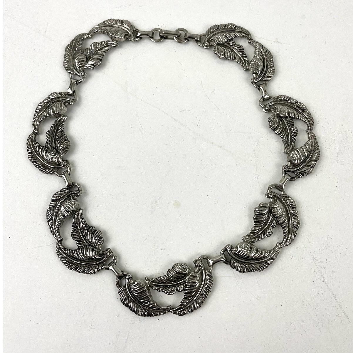 VTG Leaf Design Choker Necklace Pewter 12" Unique