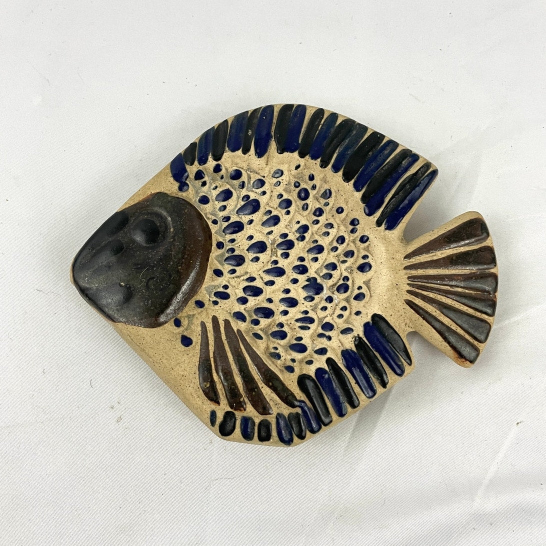 Fish Tonala Mexican Pottery Trinket Dish 6" Hand Painted Signed R S Footed