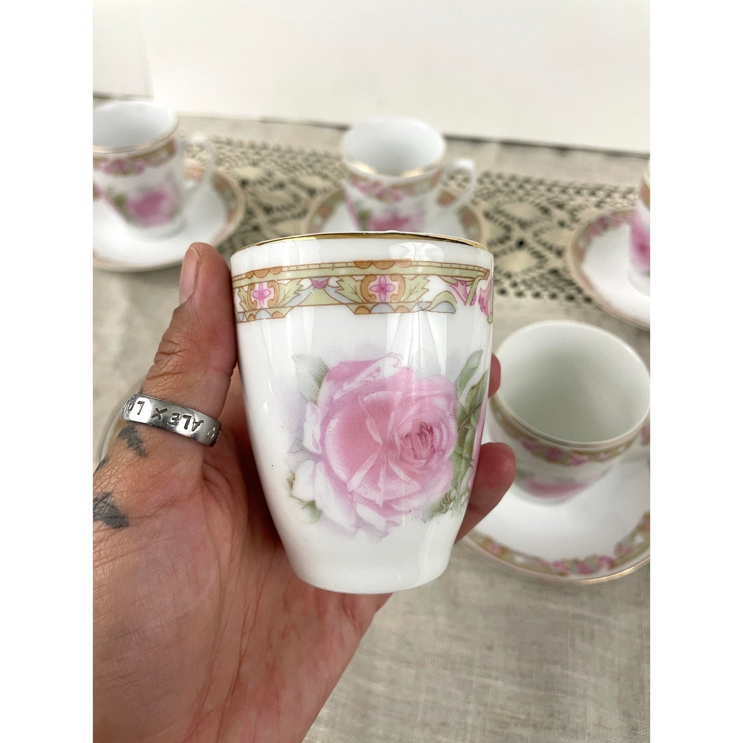 VTG Set of 6 Pink Rose Tea Cup & Saucer Antique Z. S. & Co Bavaria Floral 12PC