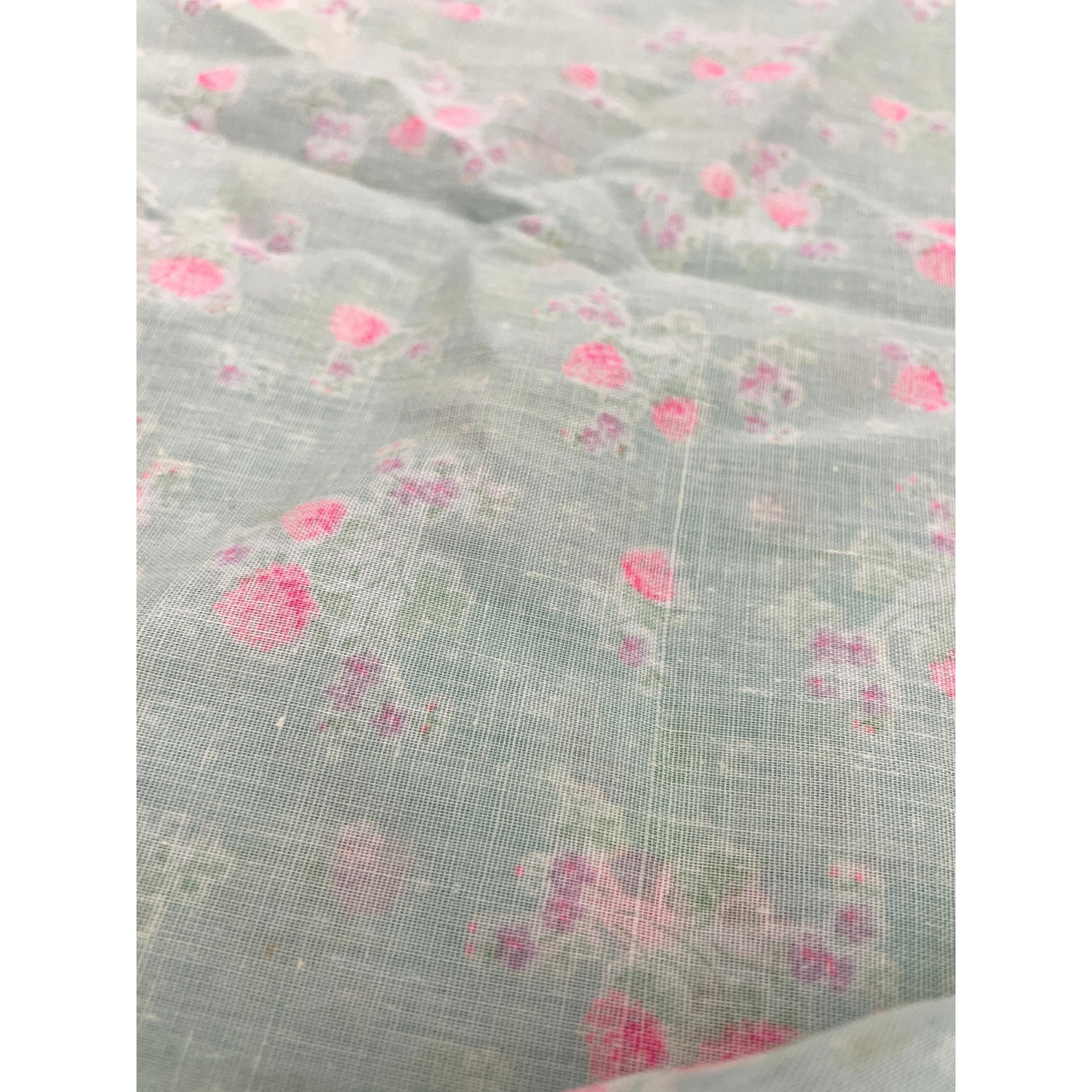 VTG Soft Blue Pink Flowers Spring Fabric 42" Wide | 2.75 YD Cotton