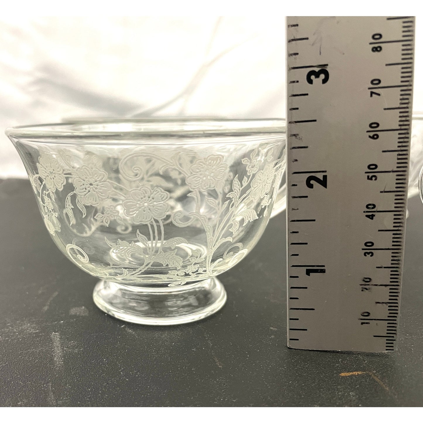 VTG Set of 4 Cambridge Clear Crystal Glass Rose Point Tea Cups Etched MCM