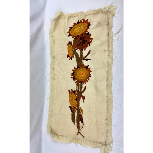 VTG Crewel Sunflower 70s Needlecraft Hand Embroidered Fiber Art 15"x30" No frame