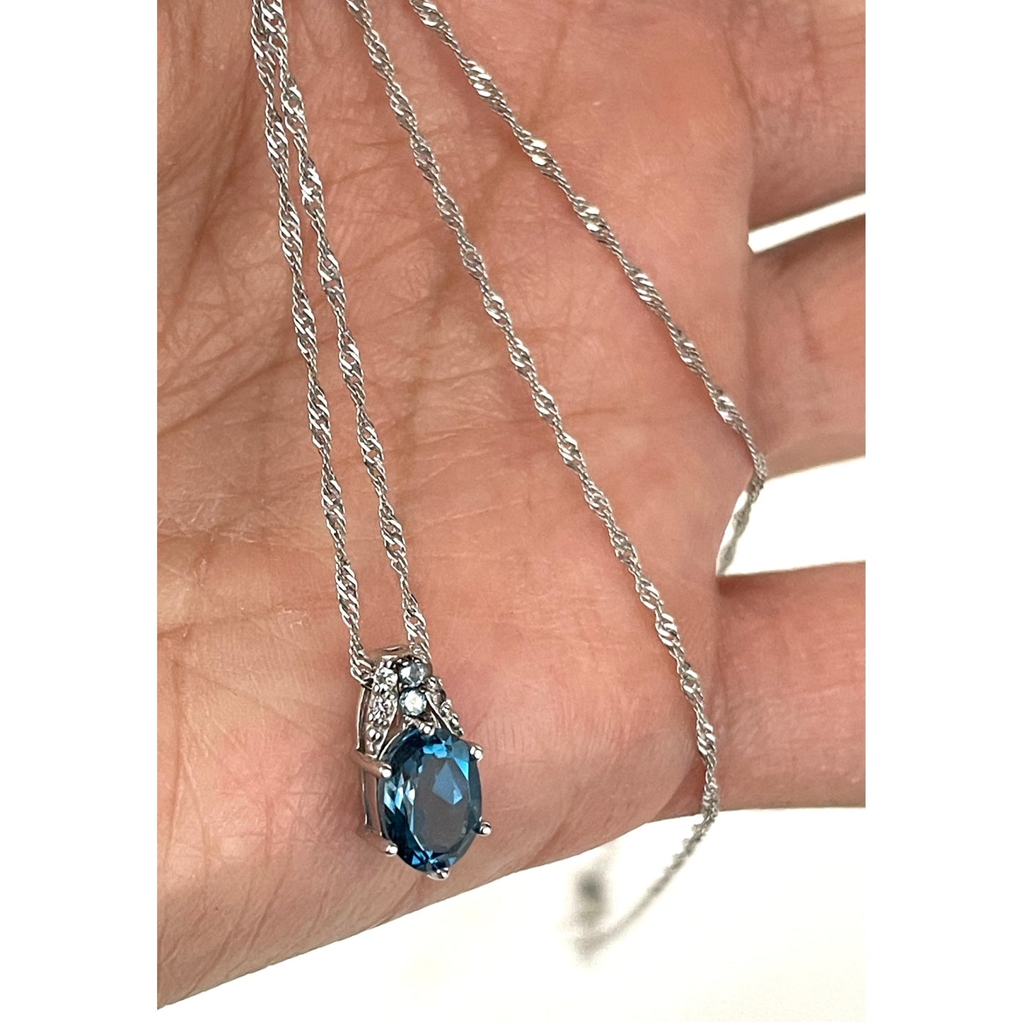 Bradford Exchange Blue Topaz 925 BGE Pendant Necklace Sterling Silver 16"