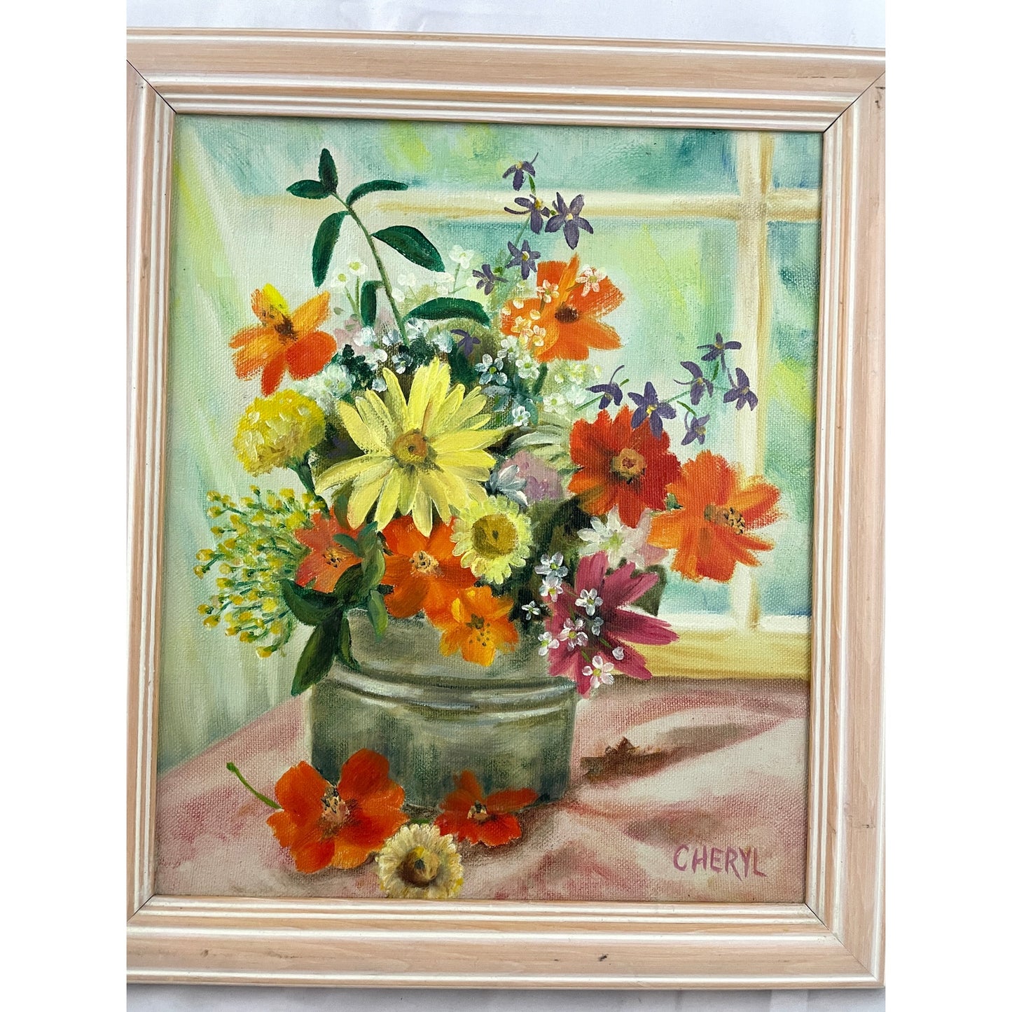 VTG Oil Painting Signed Flower Vase Wood Framed MCM 70s Still Life Original