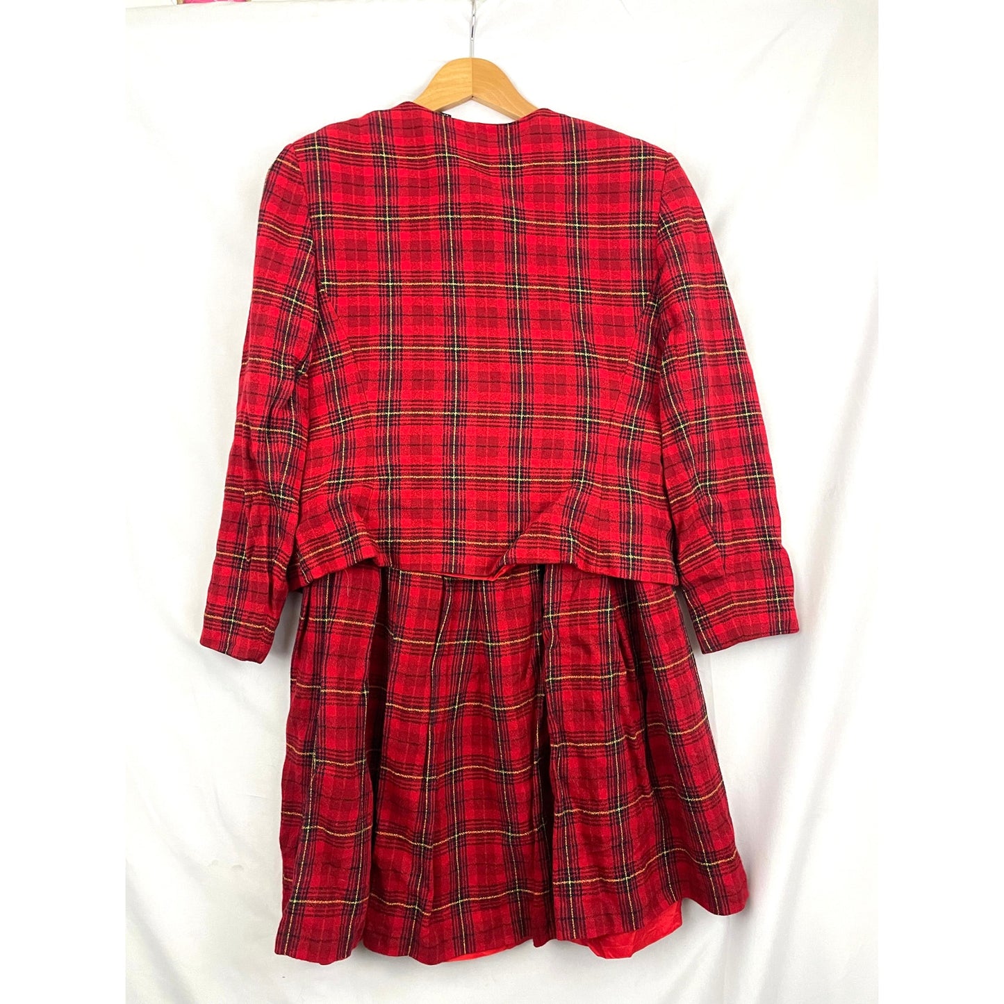 VTG Gillian Red Plaid Wool 2PC Skirt & Jacket Sz 14 Full Zip 1990's Clueless