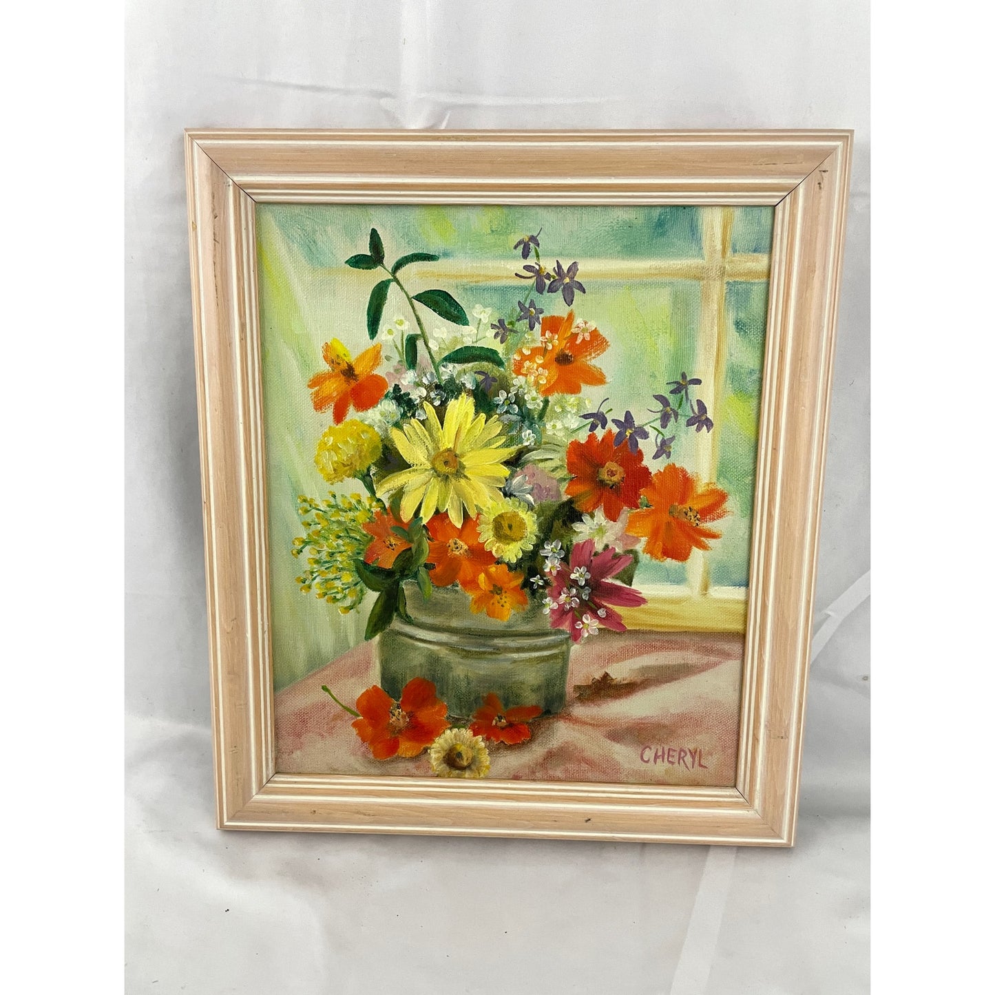 VTG Oil Painting Signed Flower Vase Wood Framed MCM 70s Still Life Original