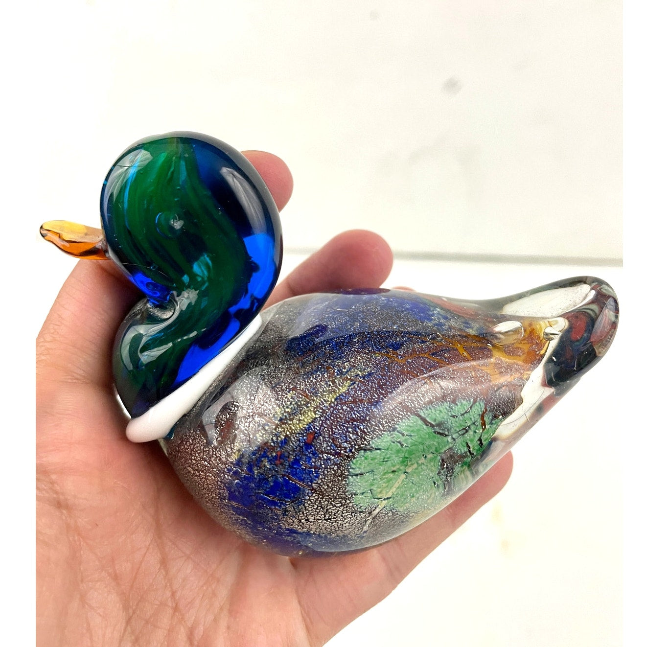 VTG Hand Blown Murano Glass Duck Paperweight Sparkle