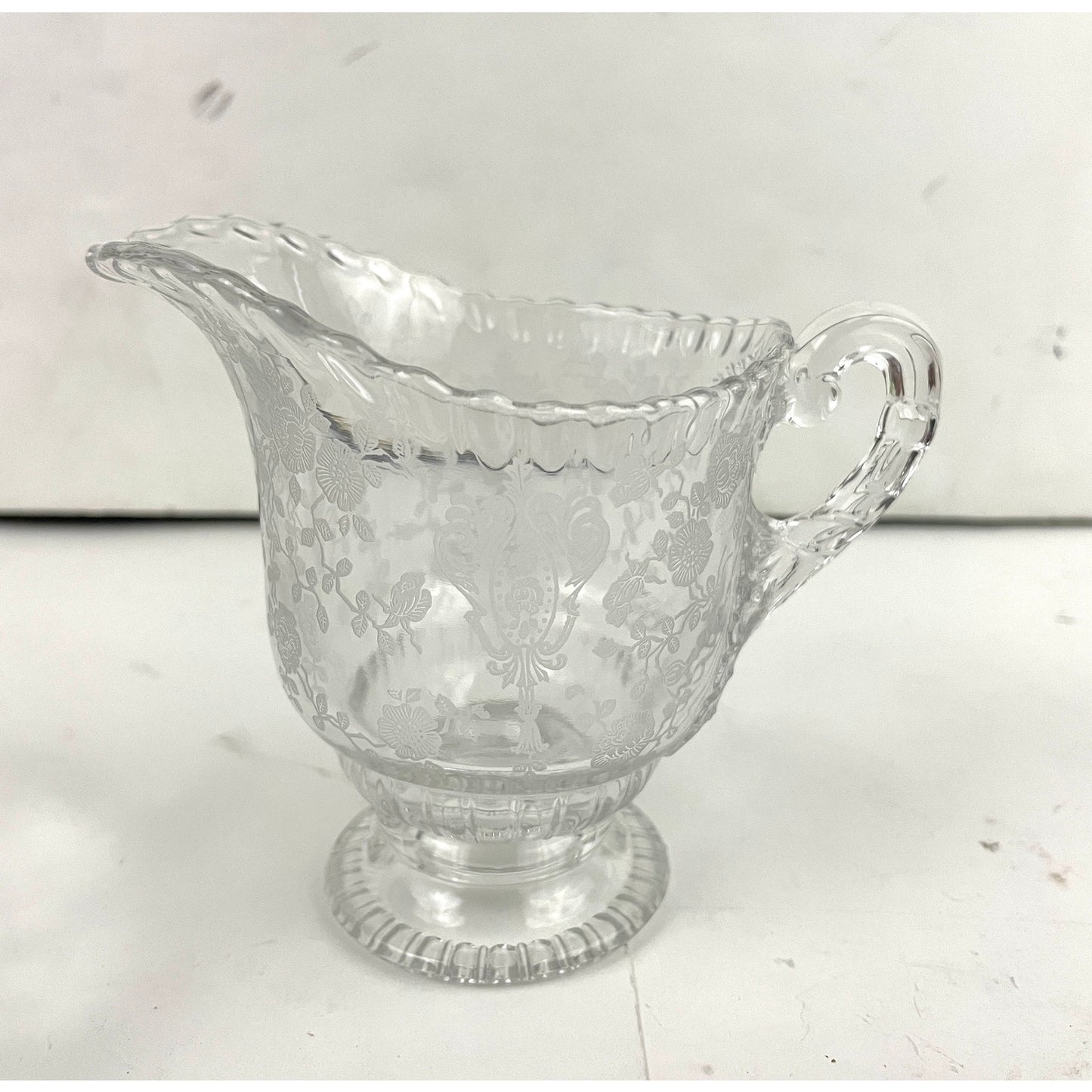 VTG Cambridge Rose Point Divided Dish Sugar and Creamer Etched Clear Glass