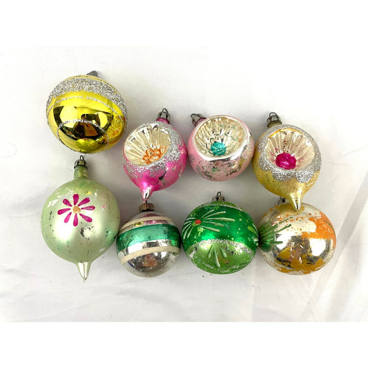 VTG Poland USA Mercury Glass Ornaments Teardrop & Round Indents 8 LOT