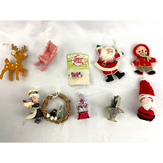 10x VTG Holiday Ornaments Christmas Santa Sleigh Wooden Figures Collectibles