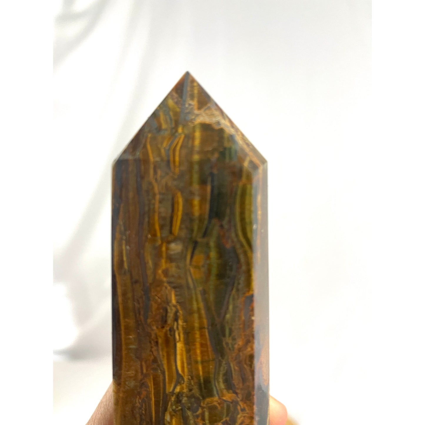 Tigers Eye Tower Obelisk Point 5 7/8" Natural Quartz Crystal 306g