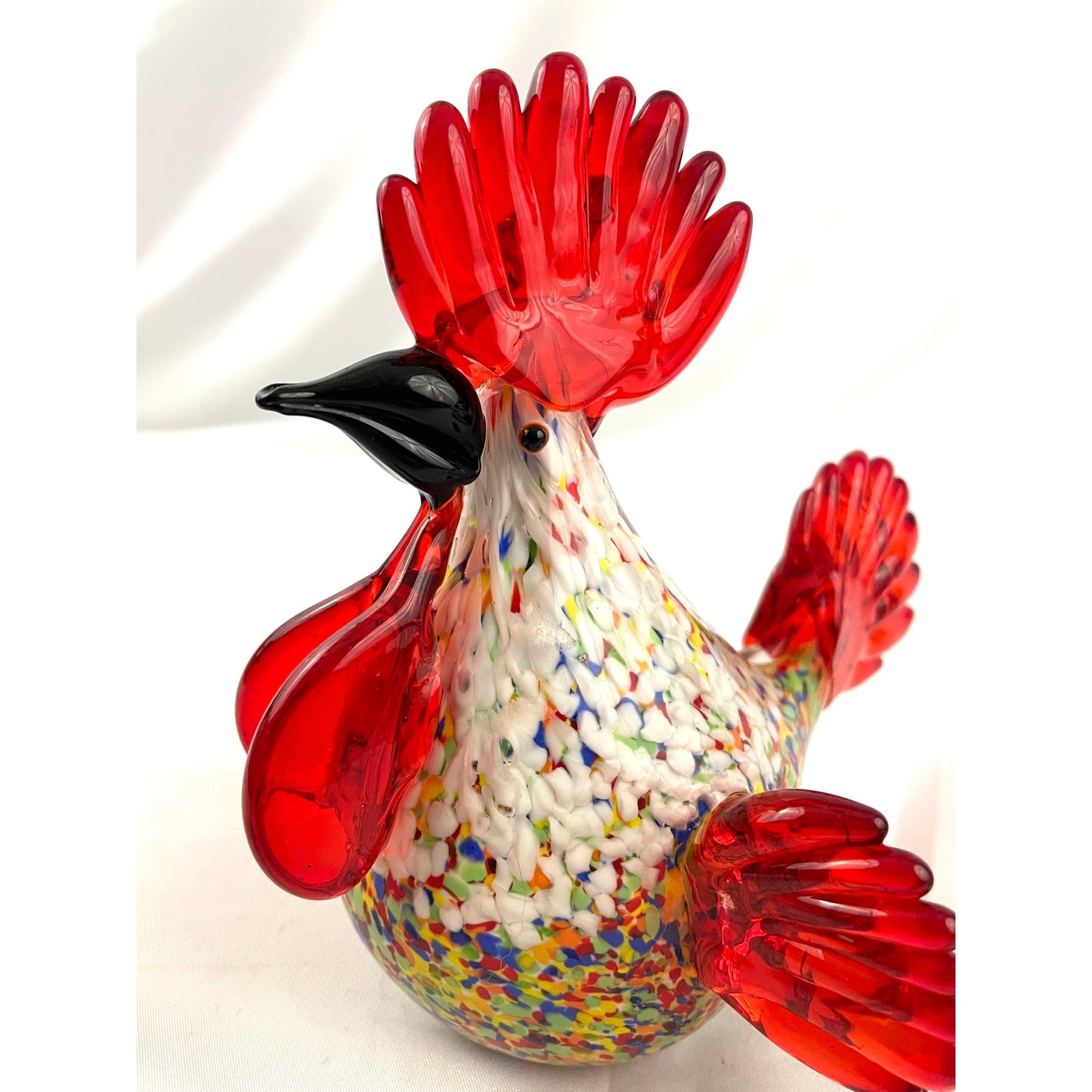 Rainbow Speckled Hand Blown Glass Rooster Murano Style Art Figurine Paperweight