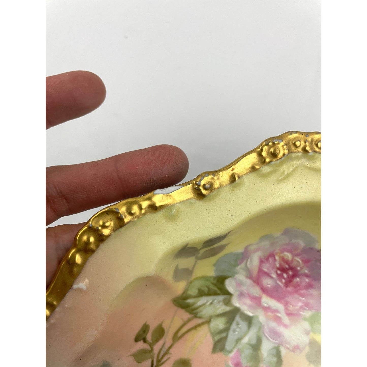 Antique Limoges Bowl France Handpainted Pink Roses Gold Accent Artist Signed VTG