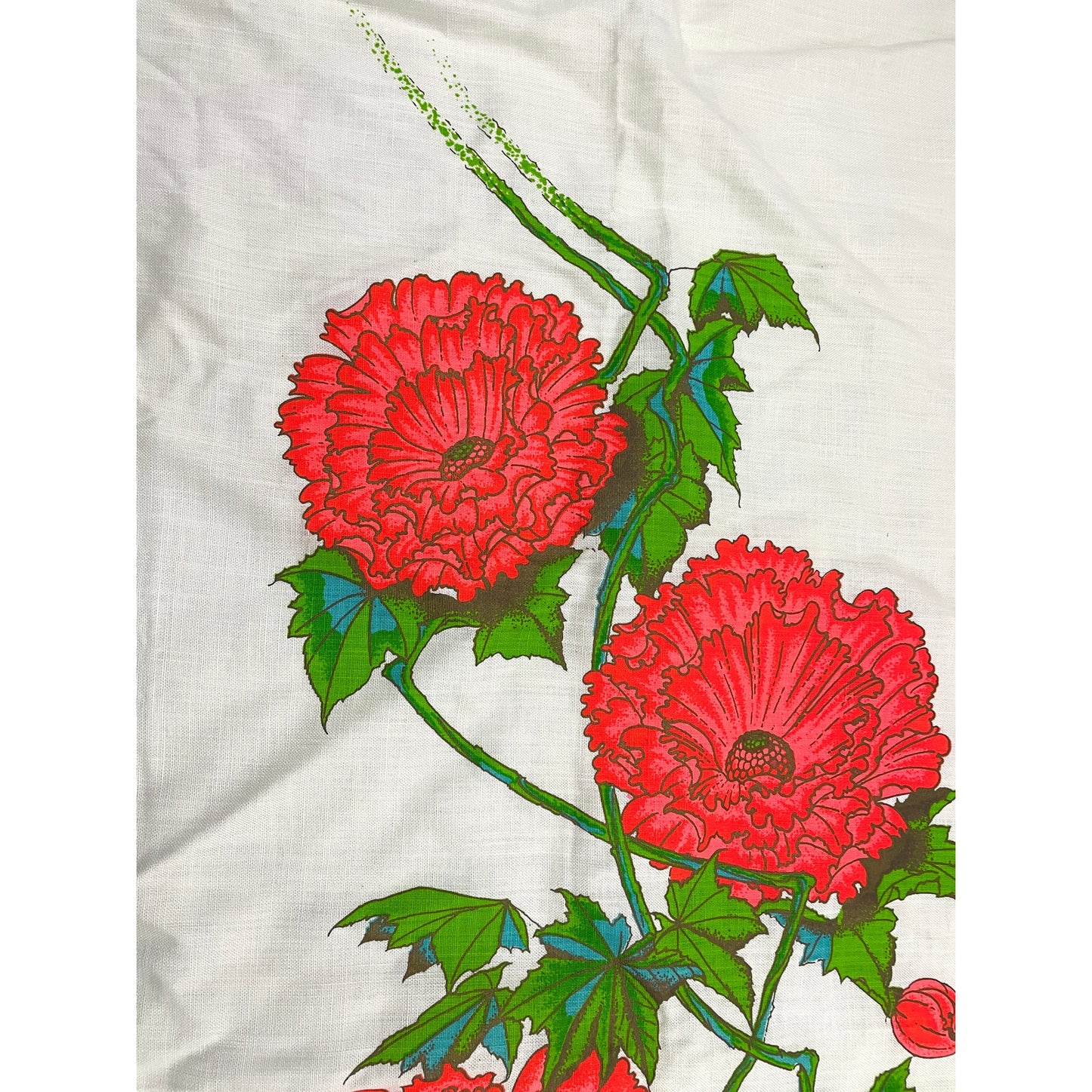 VTG Alfred Shaheen Fabric Bright Red Floral Hand Printed 27" X 44" Hawaii Woven